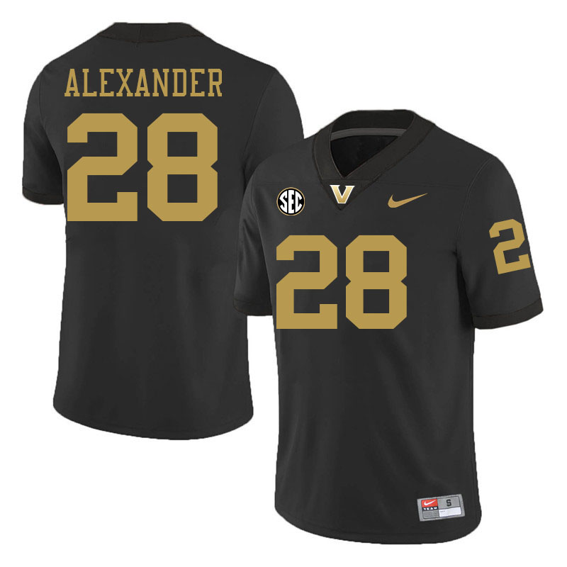 Sedrick Alexander Jersey,Vanderbilt Commodores #28 Sedrick Alexander Football Jersey-Black 2024